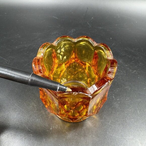 1960s LE Smith Amber Dominion Pattern Toothpick Holder Faceted Vintage Glass - Picture 5 of 13